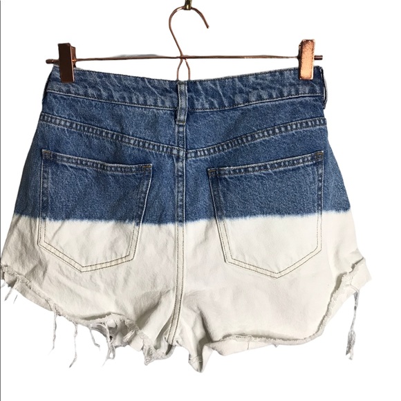 PacSun | Two Tone Blue White Dipped High Rise Mom Short Jean Shorts Distressed - Picture 3 of 8